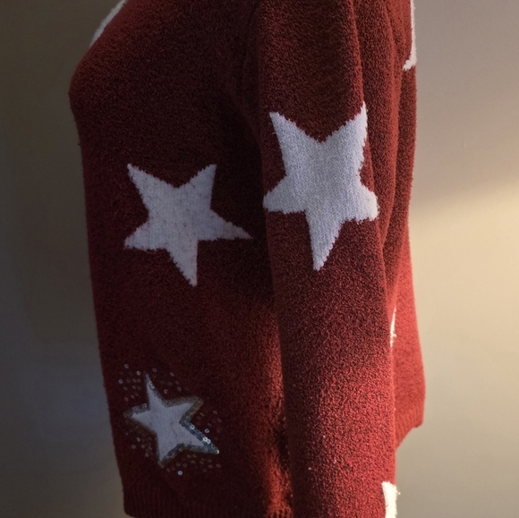 HOLIDAY TIME Long Sleeve Round Neck Sweater White Stars Womens with Sequins XL - Picture 2 of 8